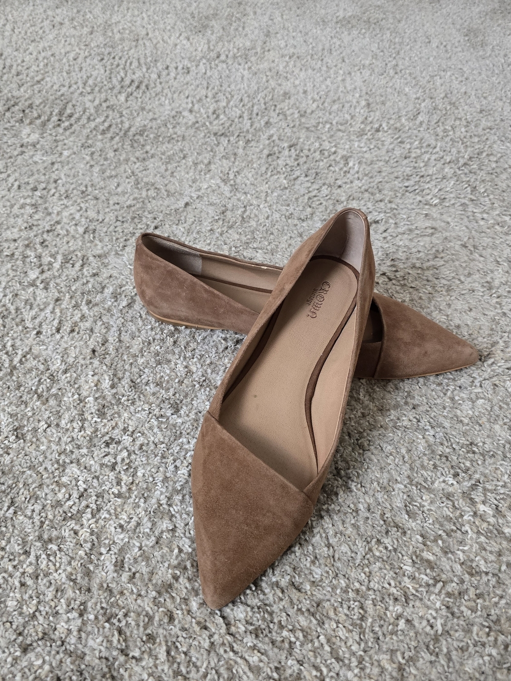 Crown Vintage Women's Brown Genuine Leather Slip-On Flat Pointed Toe Solid US 10